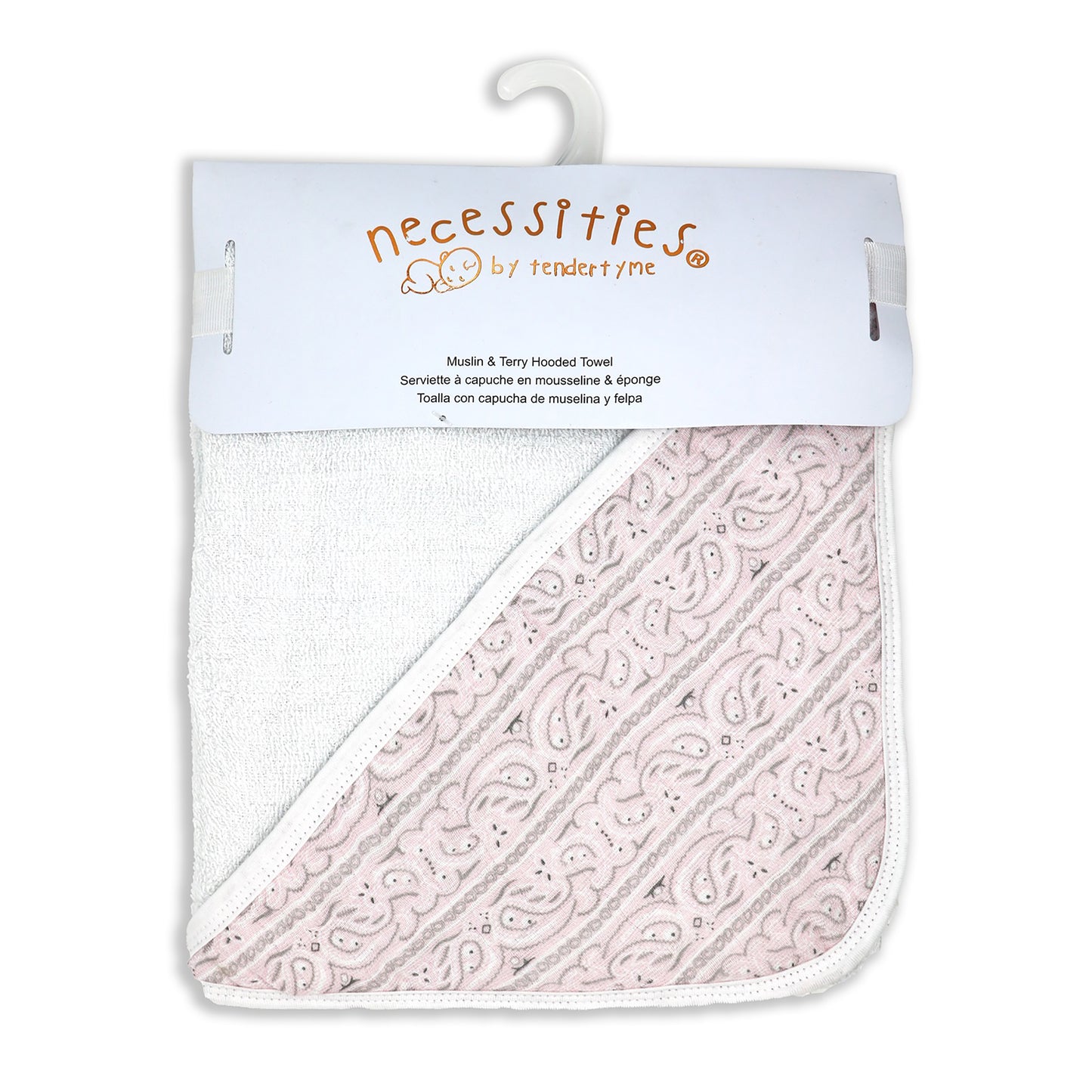 necessities by tendertyme Baby Boys and Girls Paisley Muslin Lined Hooded Towel, Pink