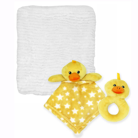 Baby Mode Baby Boys and Girls Blanket and Nunu and Rattle Gift Set, Blue