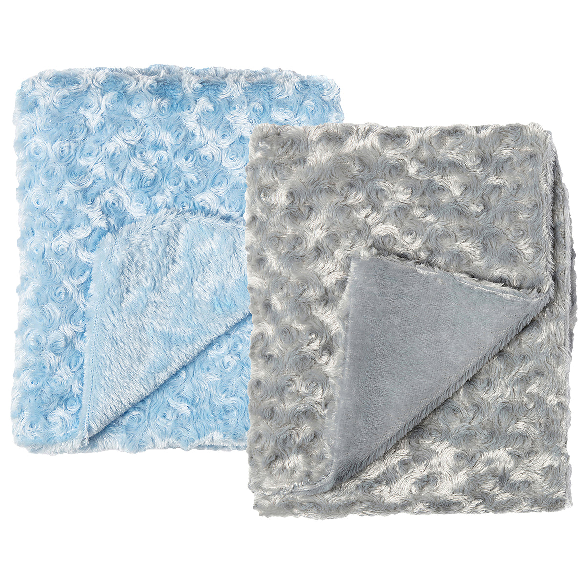 Baby Mode Baby Boys and Baby Girls 2 Pack Curly Plush Baby Blankets, Blue and Gray