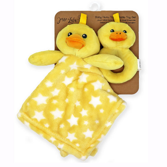 Jesse & Lulu Baby Boys And Baby Girls Nunu With Matching Rattle Set, Yellow Ducks