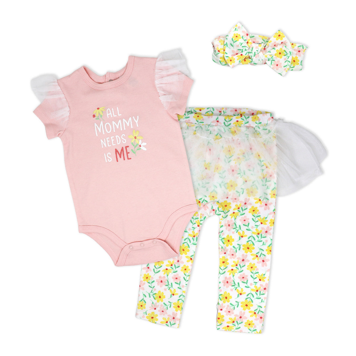 Baby Mode Baby Girls 3 Piece All Mommy Needs is Me Tulle Leggings Set, 18M