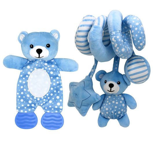 3 Stories Trading Company Baby Boys and Baby Girls 2 Piece Infant Toy Gift Set, Blue