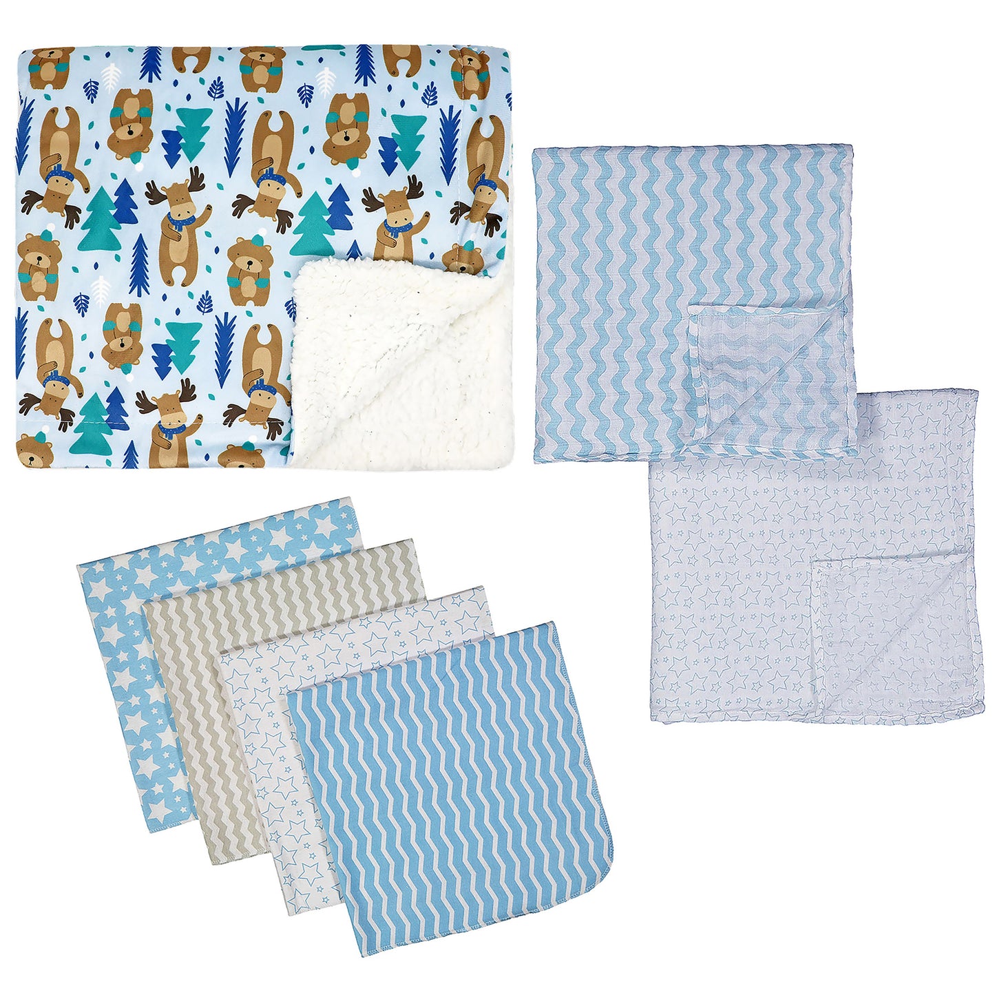 3 Stories Trading Company Baby Boys and Baby Girls 7 Piece Blue Moose Baby Gift Set