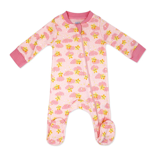 Baby Mode Baby Girls Pink Clouds and Let's Hug Zippered Footed Sleeper, 6-9M
