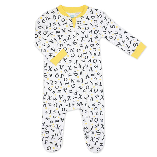 Baby Mode Baby Boys And Baby Girls 100% Cotton Abcs Zippered Footie, 3-6M