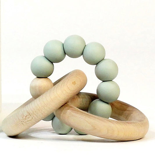 Tiny Teethers Designs Baby Boys and Baby Girls Silicone and Beech Wood Baby Rattle and Teether, Sage