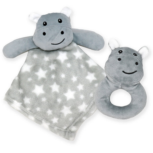 Jesse & Lulu Baby Boys And Baby Girls Nunu With Matching Rattle Set, Gray Hippo