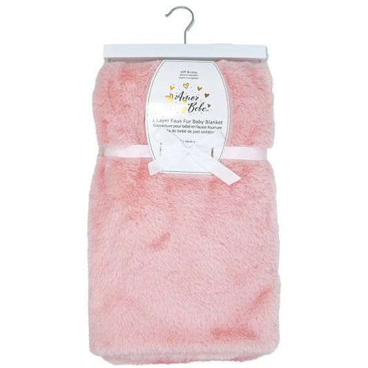 Baby Mode Baby Boys and Baby Girls Faux Fur Plush Blanket, Coral Pink