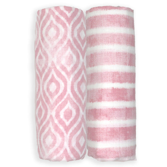 Tendertyme Baby Boys and Baby Girls 2 Pack Muslin Swaddle Blankets, Coral Pink