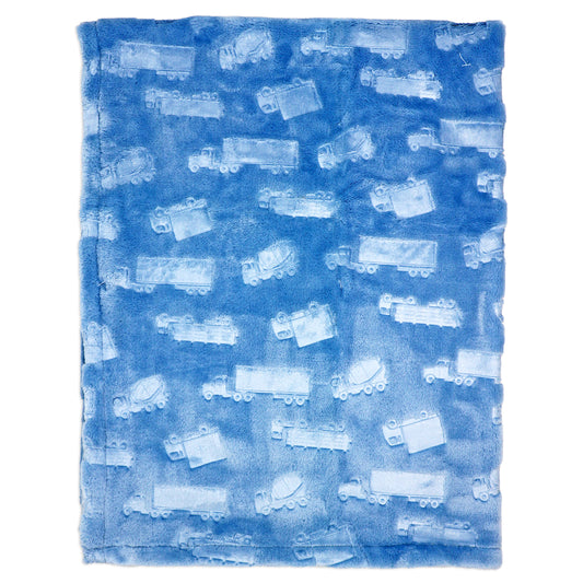 Baby Mode Baby Boys and Baby Girls Embossed Plush Minky Blanket, Blue Trucks