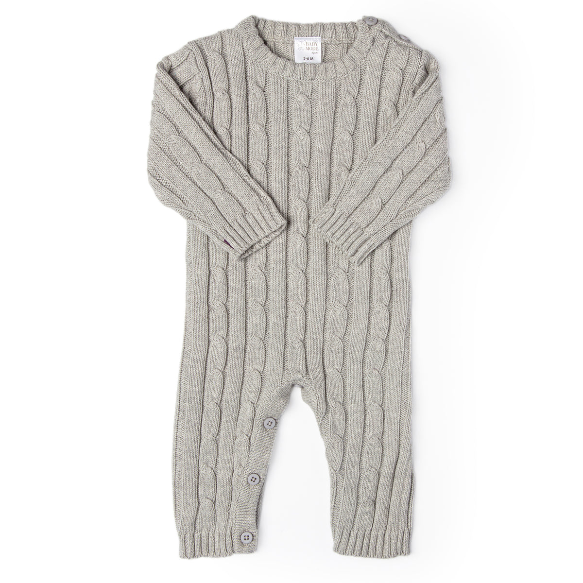 Baby Mode Signature Baby Boys and Baby Girls Long Sleeved Gray Cable Knit Romper, 0-3M