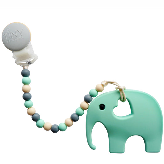 Tiny Teethers Designs Baby Boys and Baby Girls Silicone Pacifier Clip with Removable Teether, Elephant