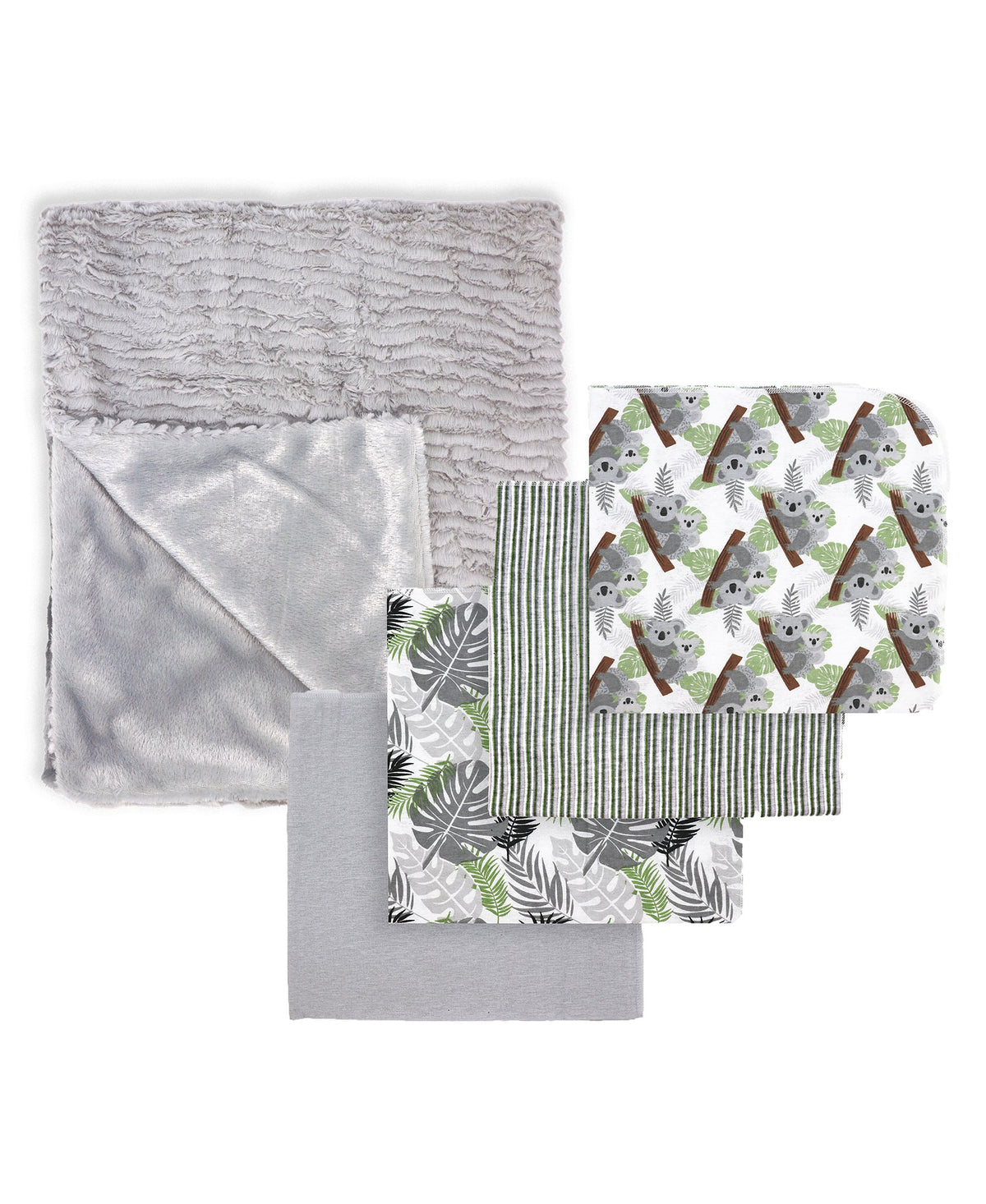 Tendertyme Baby Boys and Baby Girls Tropical Islands 5 Piece Baby Blanket Gift Set, Gray