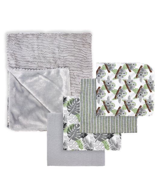 Tendertyme Baby Boys and Baby Girls Tropical Islands 5 Piece Baby Blanket Gift Set, Gray