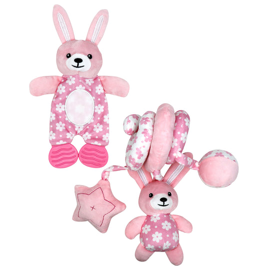 3 Stories Trading Company Baby Boys and Baby Girls 2 Piece Infant Toy Gift Set, Pink