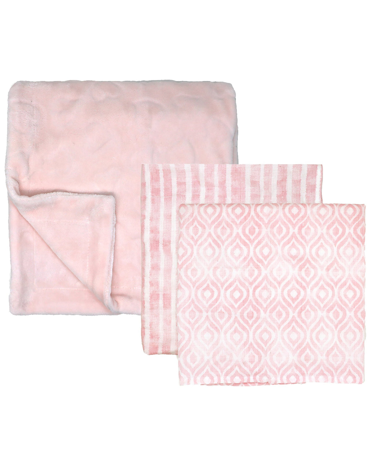 Amor Bebe Baby Boys and Baby Girls 3 Piece Luxury Plush Baby Blanket Gift Set, Pink
