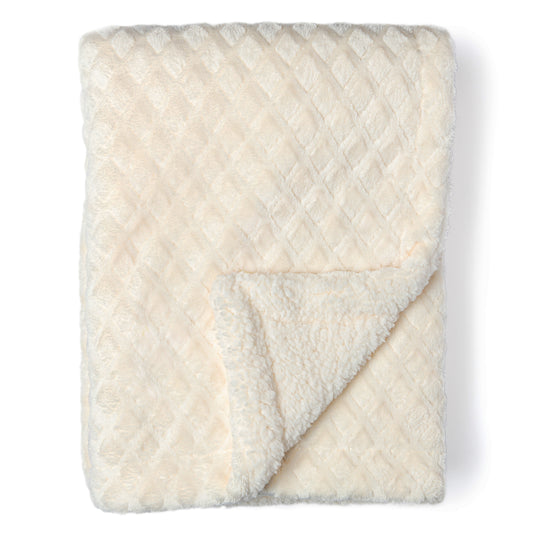 Baby Mode Baby Diamond Plush Sherpa Baby Blanket, Ivory
