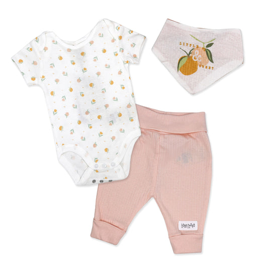 Home Grown Baby 100% Organic Cotton  3 Piece Girls Peaches Layette Set, 9-12M