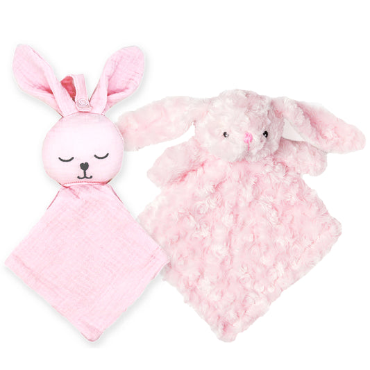 Baby Mode Baby Boys and Baby Girls Muslin Pacifier Keeper with Plush Nunu Gift Set, Pink