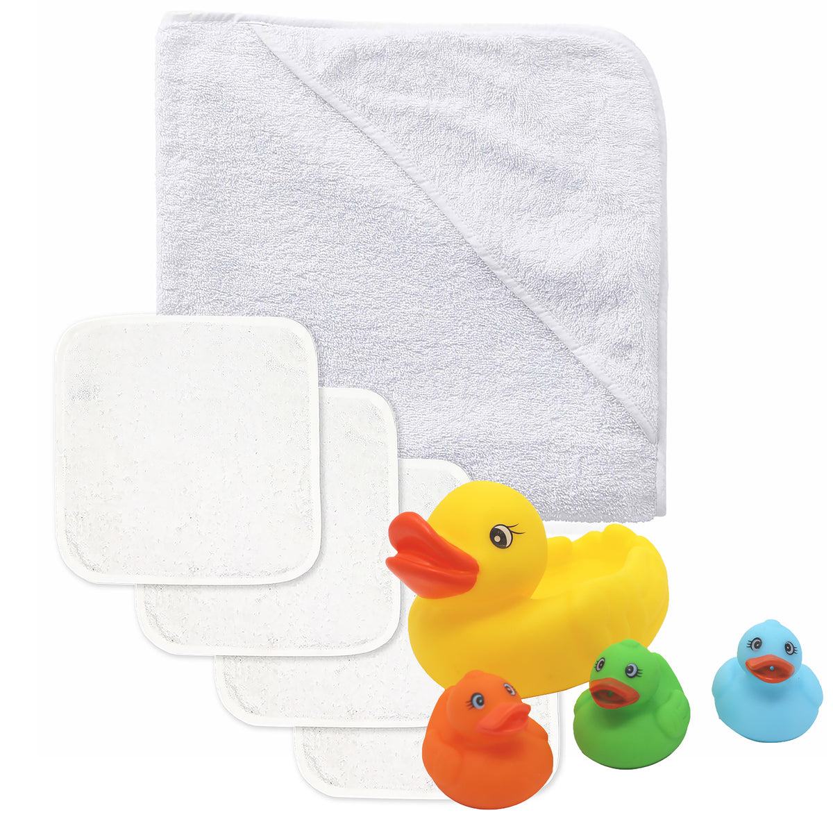 Baby Mode Baby Bath Towel, Washcloths with Bath Toys Gift Set, White