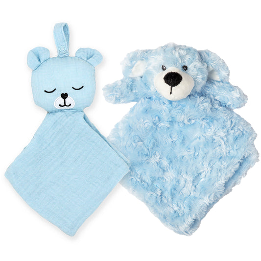 Baby Mode Baby Boys and Baby Girls Muslin Pacifier Keeper with Plush Nunu Gift Set, Blue