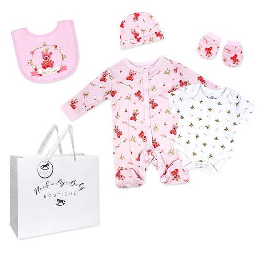 Rock A Bye Baby Boutique Girls Princess 5 Pc Layette Gift Set NB