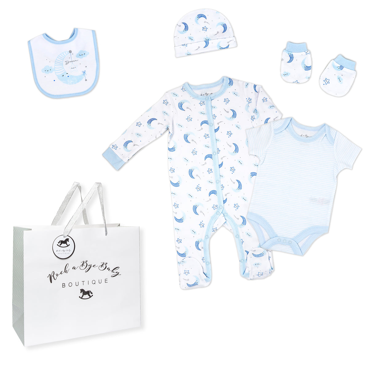 Rock A Bye Baby Boutique Baby Boys Dreaming Moon Layette, 5 Piece Set, 3-6M