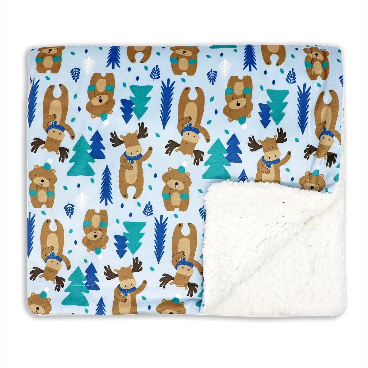 Baby Mode Moose and Bears Minky Sherpa Baby Blanket