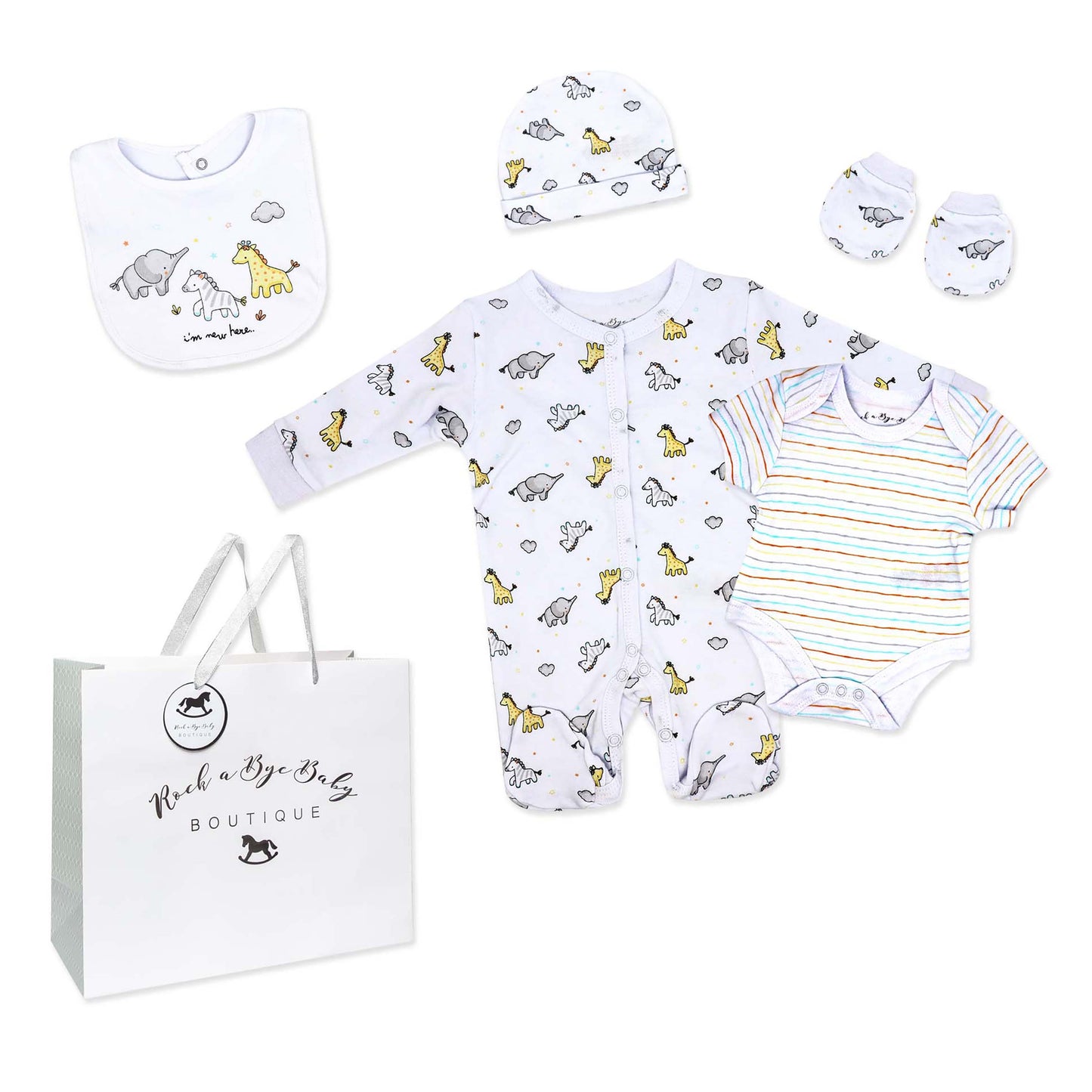 Rock A Bye Baby Boutique Baby's Zoo 5 Pc Layette Gift Set 0-3M
