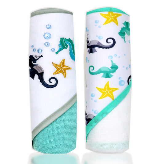 Buba Baby 2 Pack Hooded Baby Bath Towels, Seahorses