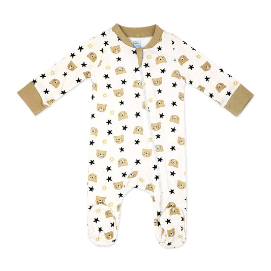 Baby Mode Baby Girls Bear Family Zippered Footed Sleeper, 0-3M
