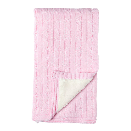 Baby Mode Signature Baby Boys and Baby Girls Cotton Cable Knit Sherpa Baby Blanket, Pink
