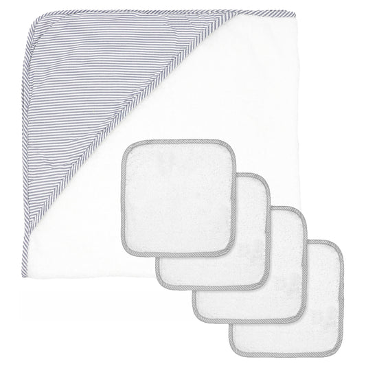 Baby Mode Baby Hooded Bath Towel with 4 Wash Cloths, Gray