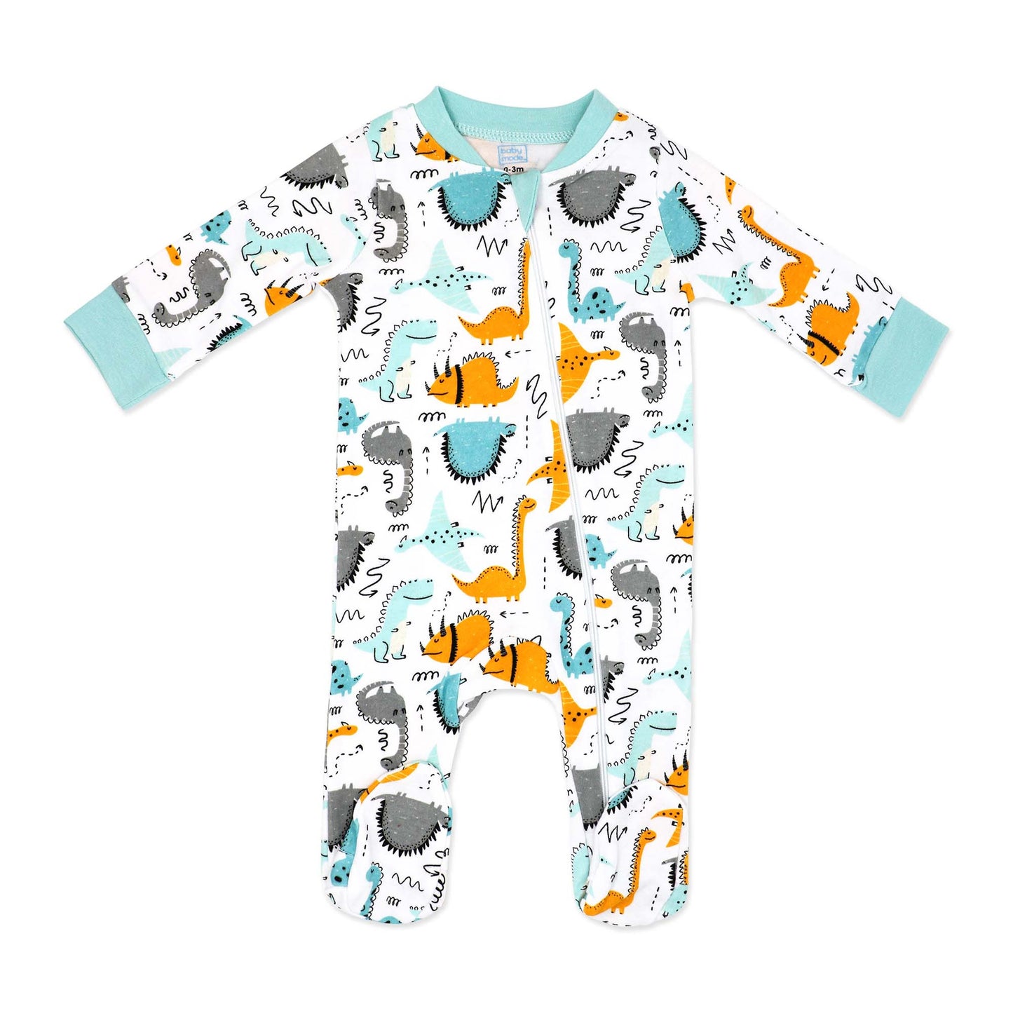 Baby Mode Baby Boys Dinosaur Zippered Footed Sleeper, 3-6M