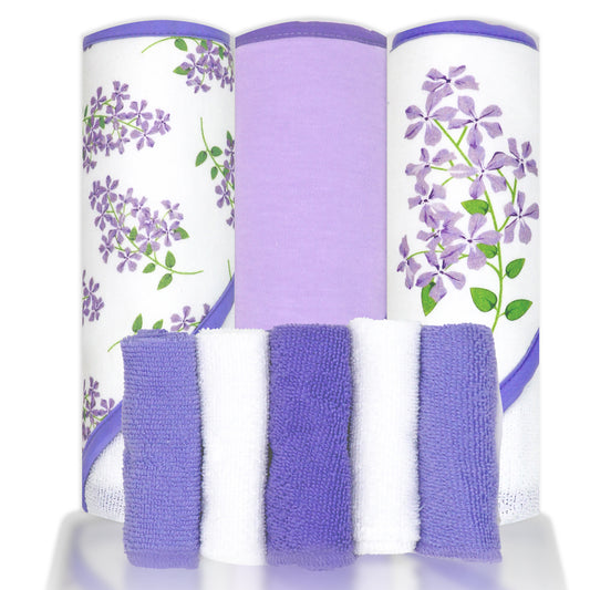 necessities by tendertyme 8 Piece Hooded Bath Towel and Washcloth Set, Lilacs