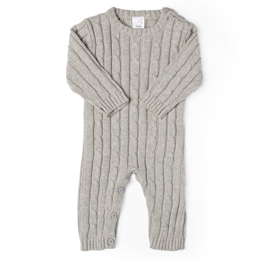 Baby Mode Signature Baby Boys and Baby Girls Long Sleeved Gray Cable Knit Romper, 3-6M
