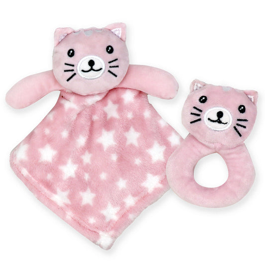 Jesse & Lulu Baby Boys And Baby Girls Nunu With Matching Rattle Set, Pink Cat