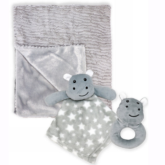 Baby Mode Baby Boys and Girls Blanket and Nunu and Rattle Gift Set, Gray