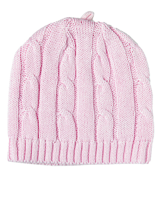 Baby Mode Signature Baby Boys and Girls Beanie Hat Cable Knit, 0-6M, Pink