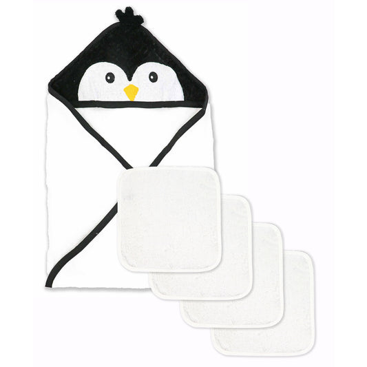 Jesse & Lulu Baby Boys and Baby Girls 4 Piece Hooded Bath Towel and Washcloth Set, Penguin