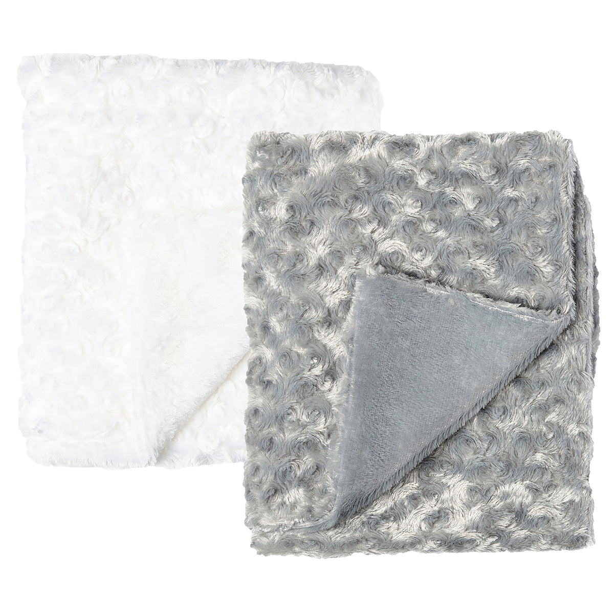 Baby Mode Baby Boys and Baby Girls 2 Pack Curly Plush Baby Blankets, White and Gray