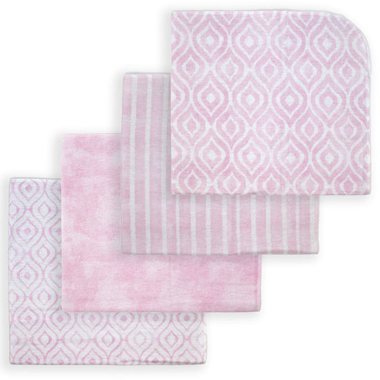 Tendertyme Baby Boys and Baby Girls Watercolor 4 Pack Receiving Blankets, Coral Pink