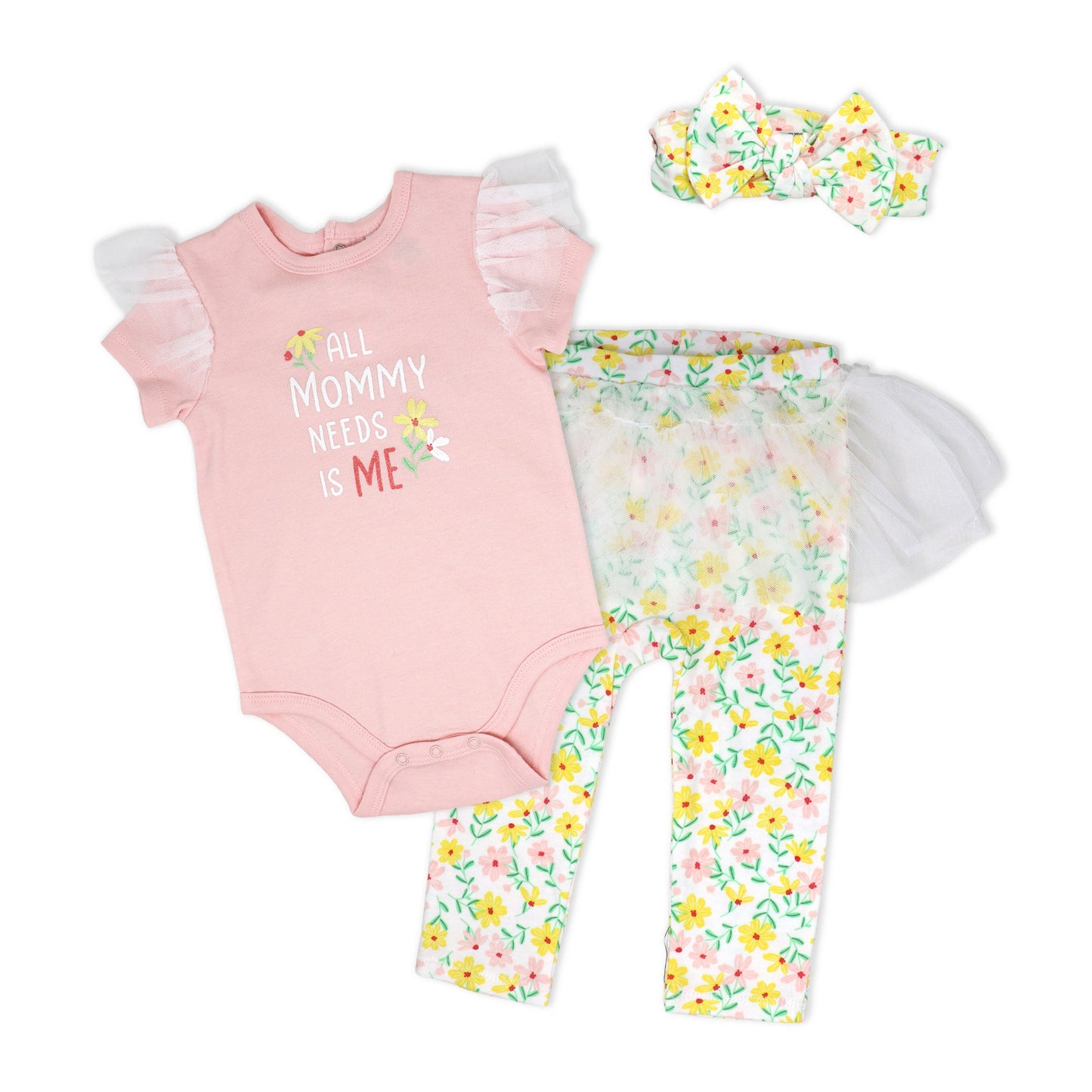 Baby Mode Baby Girls 3 Piece All Mommy Needs is Me Tulle Leggings Set, 12M
