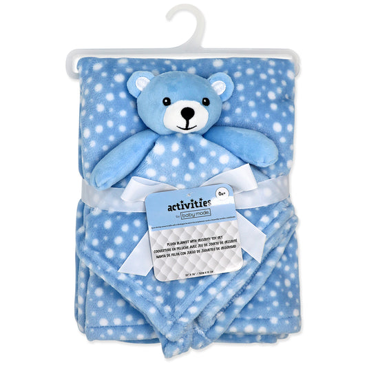 Baby Mode Baby Boys and Baby Girls Plush Blanket with Nunu Lovey Toy, Blue Bear
