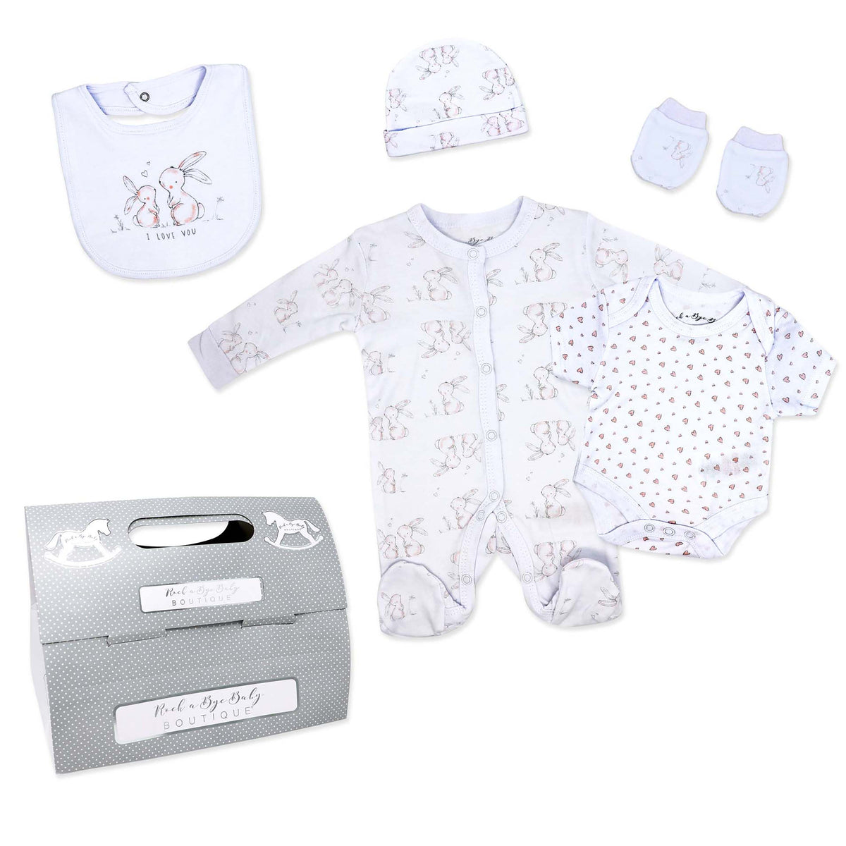 Rock A Bye Baby Boutique Girls Bunny 5 Pc Layette Gift Set 3-6M