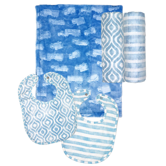 3 Stories Trading Company Baby Boys and Baby Girls 5 Piece Embossed Baby Blanket Gift Set, Blue