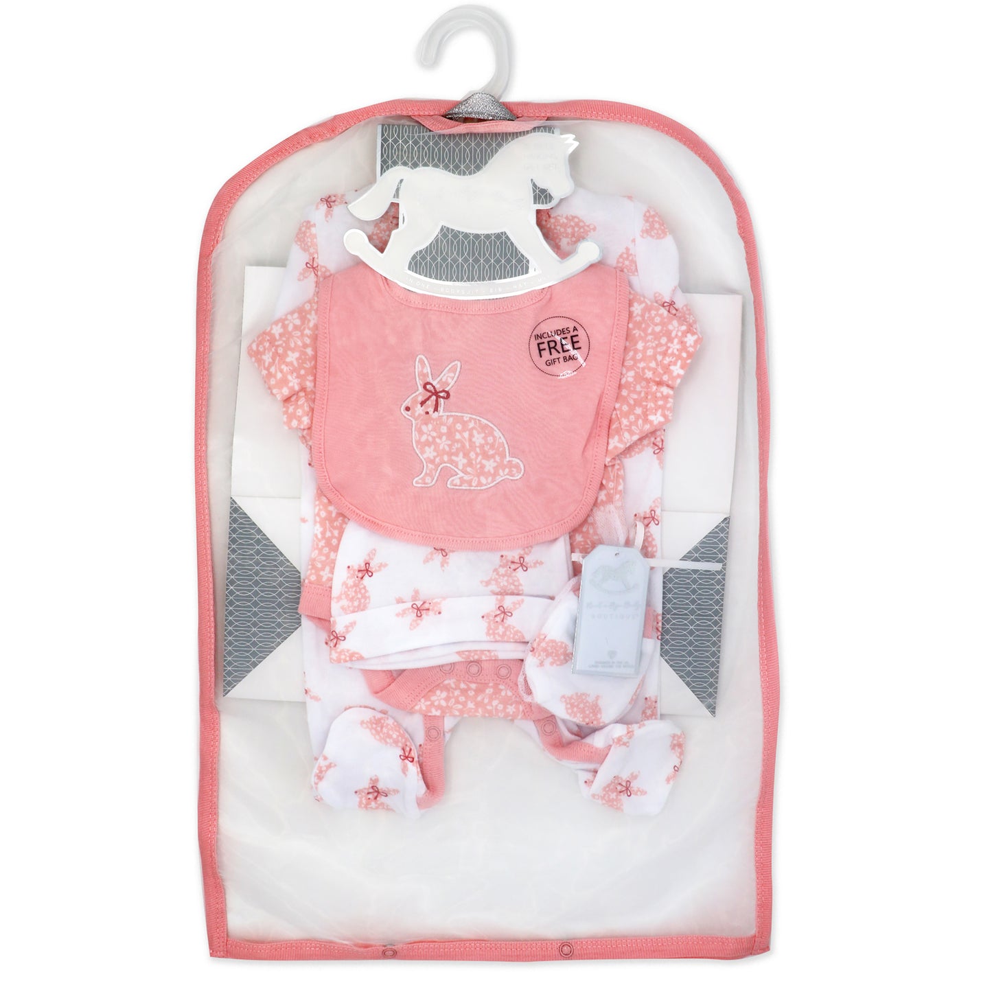 Rock A Bye Baby Boutique Baby Girls Floral Bunny Layette, 5 Piece Set, NB