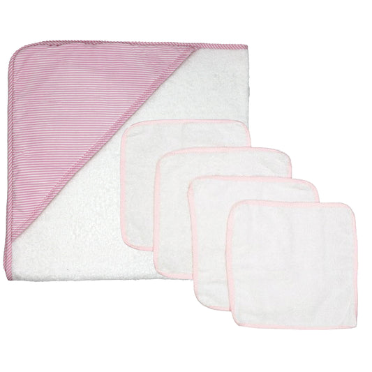Baby Mode Baby Hooded Bath Towel with 4 Wash Cloths, Pink