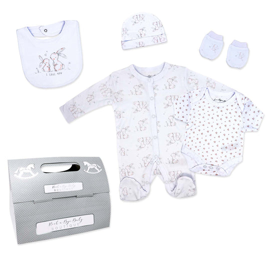 Rock A Bye Baby Boutique Girls Bunny 5 Pc Layette Gift Set 0-3M