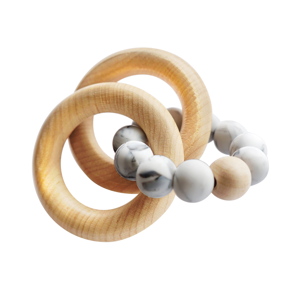 Tiny Teethers Designs Baby Boys and Baby Girls Silicone and Beech Wood Baby Rattle and Teether, Marble